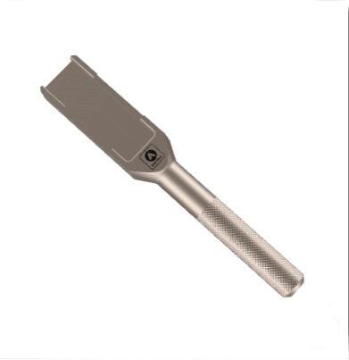 Herramienta metálica con mango moleteado y extremo tipo horquilla, utilizada para ajuste o desmontaje de componentes mecánicos.