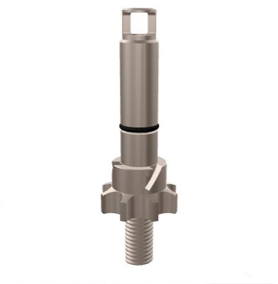 Vástago metálico con sección superior hexagonal y rosca.