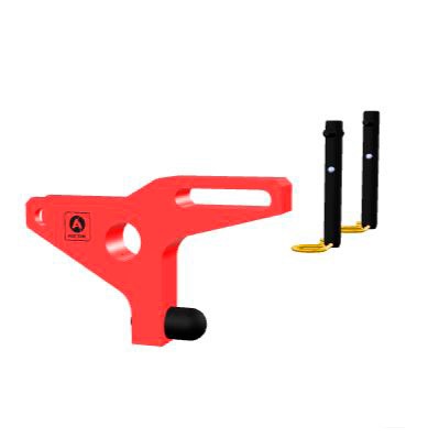 Palanca roja de ajuste con dos tornillos y base de fijación.